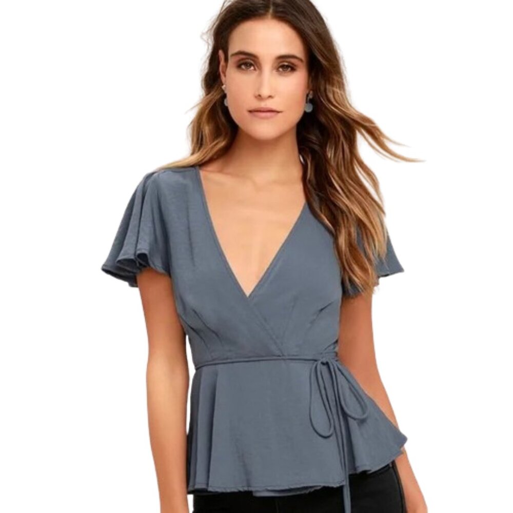 Lulus Modern gal slate gray blue wrap top
